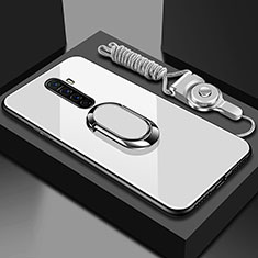 Realme X2 Pro用ハイブリットバンパーケース プラスチック 鏡面 カバー アンド指輪 マグネット式 Realme ホワイト
