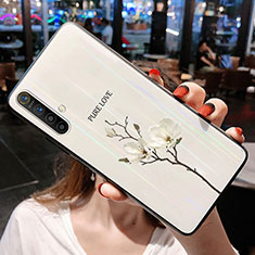 Realme X50 5G用ハイブリットバンパーケース プラスチック 鏡面 花 カバー Realme ホワイト
