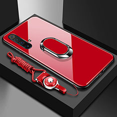 Realme X50 5G用ハイブリットバンパーケース プラスチック 鏡面 カバー アンド指輪 マグネット式 Realme レッド