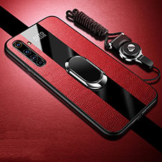 Realme X50 Pro 5G用シリコンケース ソフトタッチラバー レザー柄 アンド指輪 マグネット式 S01 Realme レッド