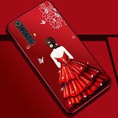 Realme X50m 5G用シリコンケース ソフトタッチラバー バタフライ ドレスガール ドレス少女 カバー S01 Realme レッド