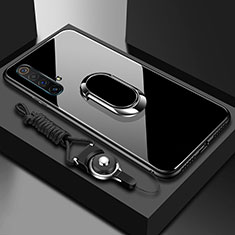 Realme X50m 5G用ハイブリットバンパーケース プラスチック 鏡面 カバー アンド指輪 マグネット式 Realme ブラック