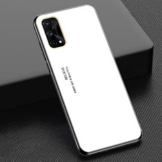 Realme X7 5G用ハイブリットバンパーケース プラスチック 鏡面 虹 グラデーション 勾配色 カバー Realme ホワイト