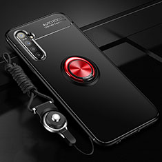 Realme XT用極薄ソフトケース シリコンケース 耐衝撃 全面保護 アンド指輪 マグネット式 バンパー A01 Realme レッド・ブラック