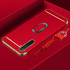 Realme XT用ケース 高級感 手触り良い メタル兼プラスチック バンパー アンド指輪 A01 Realme レッド