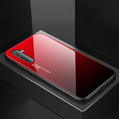 Realme XT用ハイブリットバンパーケース プラスチック 鏡面 虹 グラデーション 勾配色 カバー Realme レッド