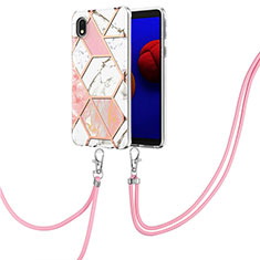 Samsung Galaxy A01 Core用シリコンケース ソフトタッチラバー バタフライ パターン カバー 携帯ストラップ Y01B サムスン ピンク
