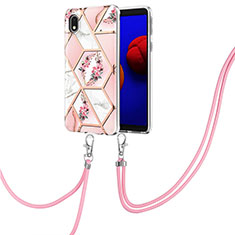 Samsung Galaxy A01 Core用シリコンケース ソフトタッチラバー バタフライ パターン カバー 携帯ストラップ Y02B サムスン ピンク