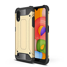 Samsung Galaxy A01 SM-A015用ハイブリットバンパーケース プラスチック 兼シリコーン カバー 前面と背面 360度 フル サムスン ゴールド