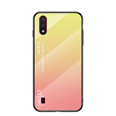 Samsung Galaxy A01 SM-A015用ハイブリットバンパーケース プラスチック 鏡面 虹 グラデーション 勾配色 カバー サムスン イエロー