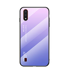 Samsung Galaxy A01 SM-A015用ハイブリットバンパーケース プラスチック 鏡面 虹 グラデーション 勾配色 カバー サムスン パープル