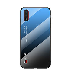 Samsung Galaxy A01 SM-A015用ハイブリットバンパーケース プラスチック 鏡面 虹 グラデーション 勾配色 カバー サムスン ネイビー