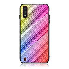 Samsung Galaxy A01 SM-A015用ハイブリットバンパーケース プラスチック 鏡面 虹 グラデーション 勾配色 カバー M02 サムスン ピンク