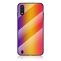 Samsung Galaxy A01 SM-A015用ハイブリットバンパーケース プラスチック 鏡面 虹 グラデーション 勾配色 カバー M02 サムスン オレンジ