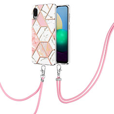 Samsung Galaxy A02用シリコンケース ソフトタッチラバー バタフライ パターン カバー 携帯ストラップ Y01B サムスン ピンク