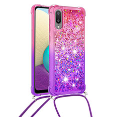 Samsung Galaxy A02用シリコンケース ソフトタッチラバー ブリンブリン カバー 携帯ストラップ S01 サムスン ピンク