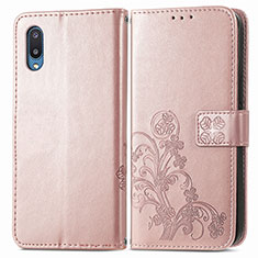Samsung Galaxy A02用手帳型 レザーケース スタンド 花 カバー サムスン ピンク