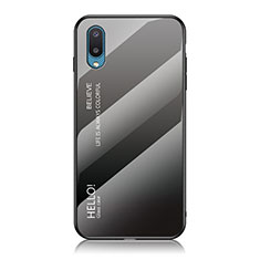 Samsung Galaxy A02用ハイブリットバンパーケース プラスチック 鏡面 虹 グラデーション 勾配色 カバー LS1 サムスン ダークグレー
