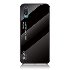 Samsung Galaxy A02用ハイブリットバンパーケース プラスチック 鏡面 虹 グラデーション 勾配色 カバー LS1 サムスン ブラック