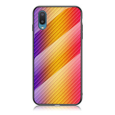 Samsung Galaxy A02用ハイブリットバンパーケース プラスチック 鏡面 虹 グラデーション 勾配色 カバー LS2 サムスン オレンジ