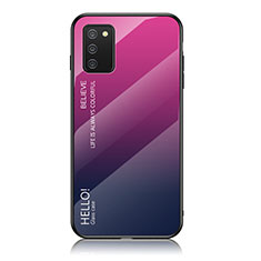 Samsung Galaxy A02s用ハイブリットバンパーケース プラスチック 鏡面 虹 グラデーション 勾配色 カバー LS1 サムスン ローズレッド