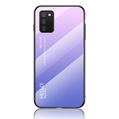 Samsung Galaxy A02s用ハイブリットバンパーケース プラスチック 鏡面 虹 グラデーション 勾配色 カバー LS1 サムスン ラベンダー