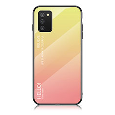 Samsung Galaxy A02s用ハイブリットバンパーケース プラスチック 鏡面 虹 グラデーション 勾配色 カバー LS1 サムスン イエロー