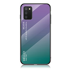 Samsung Galaxy A02s用ハイブリットバンパーケース プラスチック 鏡面 虹 グラデーション 勾配色 カバー LS1 サムスン マルチカラー