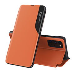 Samsung Galaxy A02s用手帳型 レザーケース スタンド カバー QH1 サムスン オレンジ