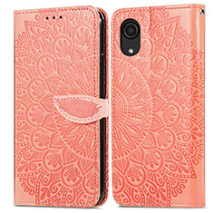 Samsung Galaxy A03 Core用手帳型 レザーケース スタンド パターン カバー S04D サムスン オレンジ