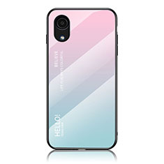 Samsung Galaxy A03 Core用ハイブリットバンパーケース プラスチック 鏡面 虹 グラデーション 勾配色 カバー LS1 サムスン シアン