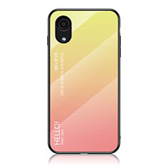 Samsung Galaxy A03 Core用ハイブリットバンパーケース プラスチック 鏡面 虹 グラデーション 勾配色 カバー LS1 サムスン イエロー