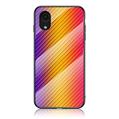 Samsung Galaxy A03 Core用ハイブリットバンパーケース プラスチック 鏡面 虹 グラデーション 勾配色 カバー LS2 サムスン オレンジ