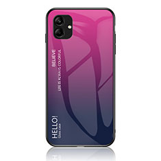 Samsung Galaxy A04 4G用ハイブリットバンパーケース プラスチック 鏡面 虹 グラデーション 勾配色 カバー LS1 サムスン ローズレッド
