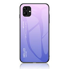 Samsung Galaxy A04 4G用ハイブリットバンパーケース プラスチック 鏡面 虹 グラデーション 勾配色 カバー LS1 サムスン ラベンダー