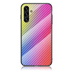 Samsung Galaxy A04s用ハイブリットバンパーケース プラスチック 鏡面 虹 グラデーション 勾配色 カバー LS2 サムスン ピンク