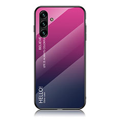 Samsung Galaxy A04s用ハイブリットバンパーケース プラスチック 鏡面 虹 グラデーション 勾配色 カバー LS1 サムスン ローズレッド