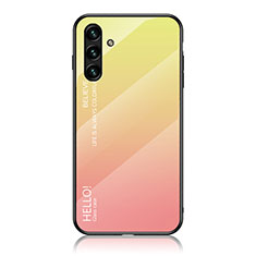 Samsung Galaxy A04s用ハイブリットバンパーケース プラスチック 鏡面 虹 グラデーション 勾配色 カバー LS1 サムスン イエロー