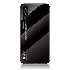 Samsung Galaxy A04s用ハイブリットバンパーケース プラスチック 鏡面 虹 グラデーション 勾配色 カバー LS1 サムスン ブラック