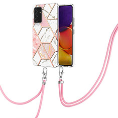 Samsung Galaxy A05s用シリコンケース ソフトタッチラバー バタフライ パターン カバー 携帯ストラップ Y01B サムスン ピンク