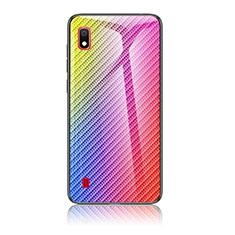 Samsung Galaxy A10用ハイブリットバンパーケース プラスチック 鏡面 虹 グラデーション 勾配色 カバー LS2 サムスン ピンク