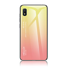 Samsung Galaxy A10e用ハイブリットバンパーケース プラスチック 鏡面 虹 グラデーション 勾配色 カバー LS1 サムスン イエロー
