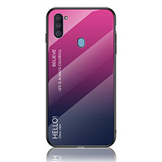 Samsung Galaxy A11用ハイブリットバンパーケース プラスチック 鏡面 虹 グラデーション 勾配色 カバー LS1 サムスン ローズレッド