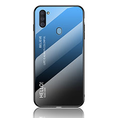 Samsung Galaxy A11用ハイブリットバンパーケース プラスチック 鏡面 虹 グラデーション 勾配色 カバー LS1 サムスン ネイビー