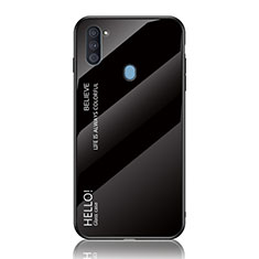 Samsung Galaxy A11用ハイブリットバンパーケース プラスチック 鏡面 虹 グラデーション 勾配色 カバー LS1 サムスン ブラック