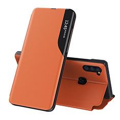 Samsung Galaxy A11用手帳型 レザーケース スタンド カバー QH1 サムスン オレンジ