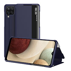 Samsung Galaxy A12 5G用手帳型 レザーケース スタンド カバー ZL2 サムスン ネイビー