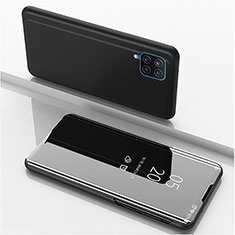 Samsung Galaxy A12 5G用手帳型 レザーケース スタンド 鏡面 カバー ZL1 サムスン ブラック