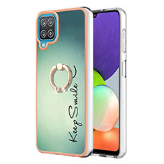 Samsung Galaxy A12 5G用シリコンケース ソフトタッチラバー バタフライ パターン カバー アンド指輪 YB2 サムスン グリーン