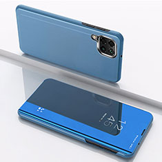 Samsung Galaxy A12用手帳型 レザーケース スタンド 鏡面 カバー サムスン ネイビー